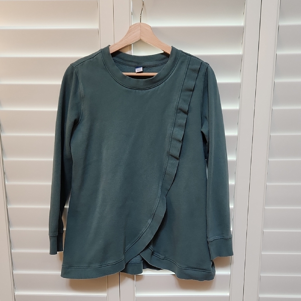 Old Navy Green Crew Neck Sweatshirt with Ruffle Detail